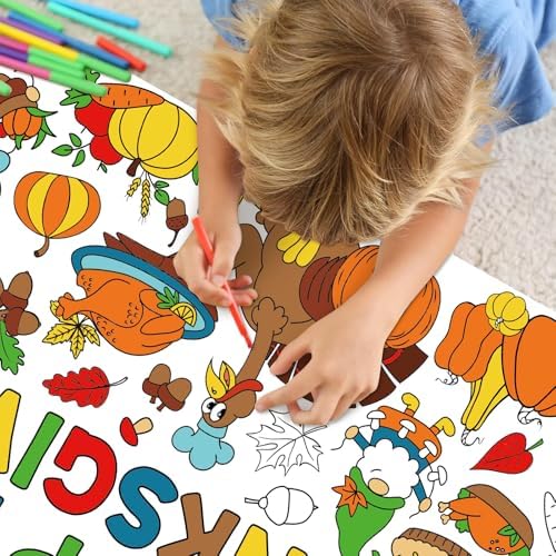 Thanksgiving Coloring Tablecloth for Kids 30x72 Inch