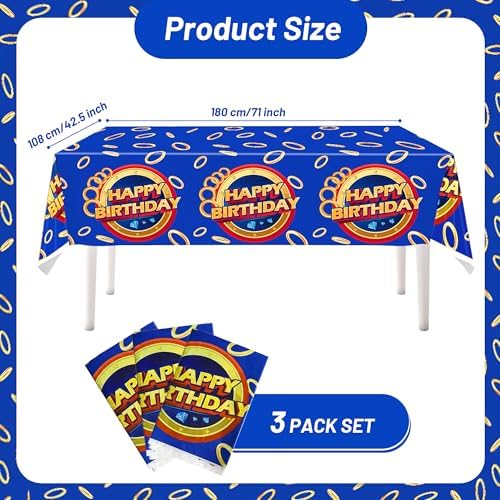 3 Pcs Blue Hedgehog Tablecloth Set - Waterproof Kids Party Decor