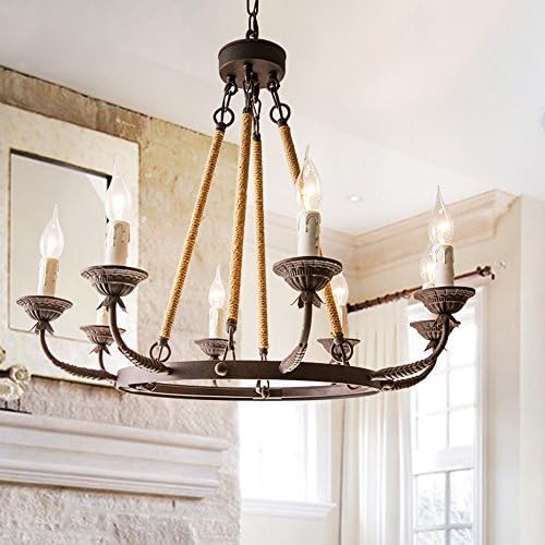 LOVEDIMA 8 Light Rustic Hemp Rope Chandelier