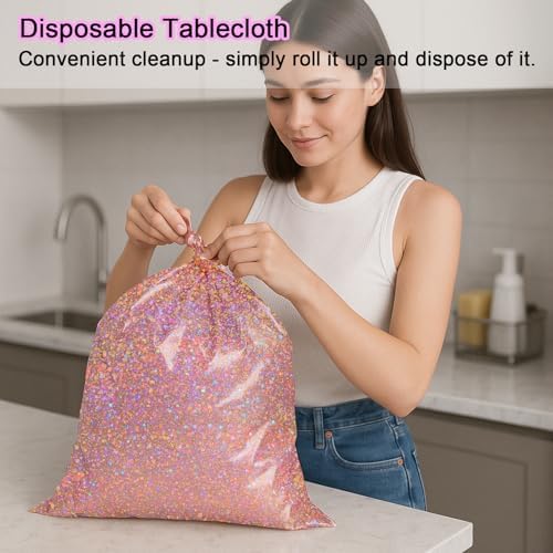 3-Pack 54x108 Inch Rainbow Foil Tablecloths with Rose Gold Holographic Finish