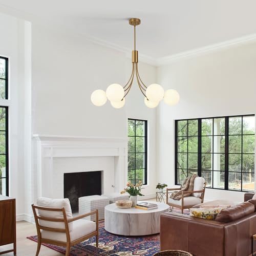 6 Light Gold Farmhouse Chandelier for Dining Room and Living Room