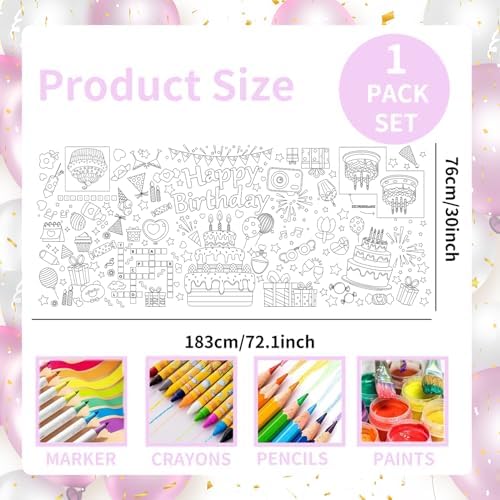 30x72 Inches Happy Birthday Giant Coloring Poster Tablecloth