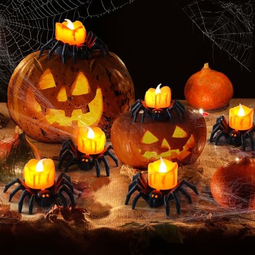 Halloween Spider Tea Lights - 12 Pack Flameless Candle Holders