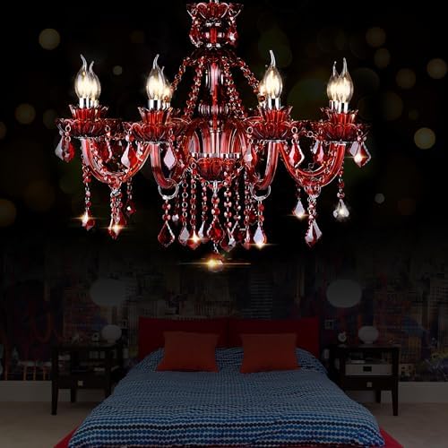 Red 8 Light K9 Crystal Chandelier E12 Base