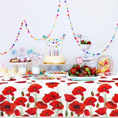 2-Pack Red Poppy Party Tablecloths 54x87 Inch