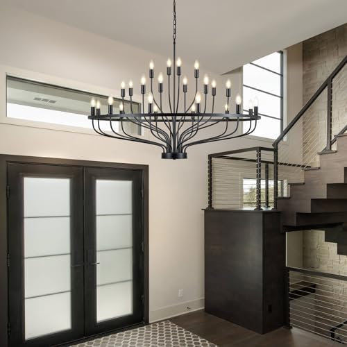 472 Inch Black 24 Light Chandelier Farmhouse Industrial Style