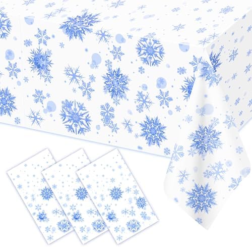 3 pcs White Blue Snowflake Frozen Tablecloth Decorations 54x108 Inch