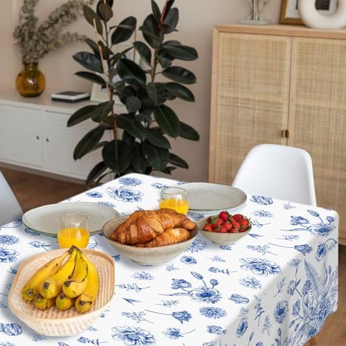2Pcs Blue White Floral Party Tablecloth