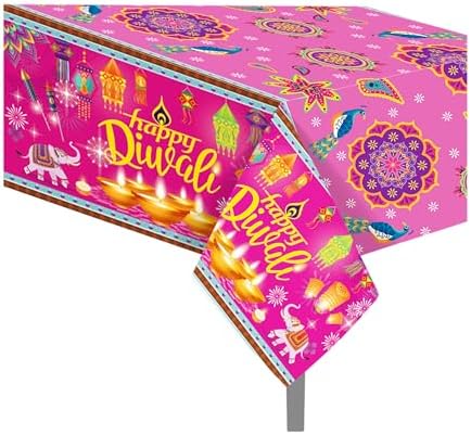 2 Pcs Happy Diwali Plastic Table Covers 54x87 Inches