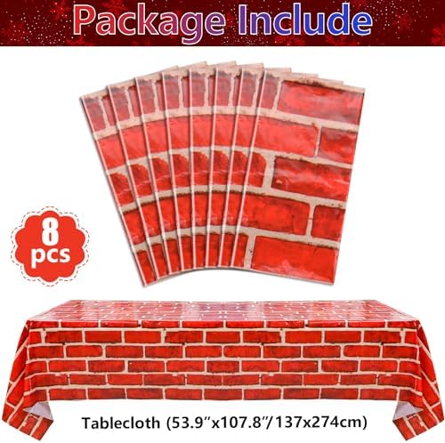 8 Pcs Red Brick Tablecloths 51x108in Brick Wall Backdrop Decorations