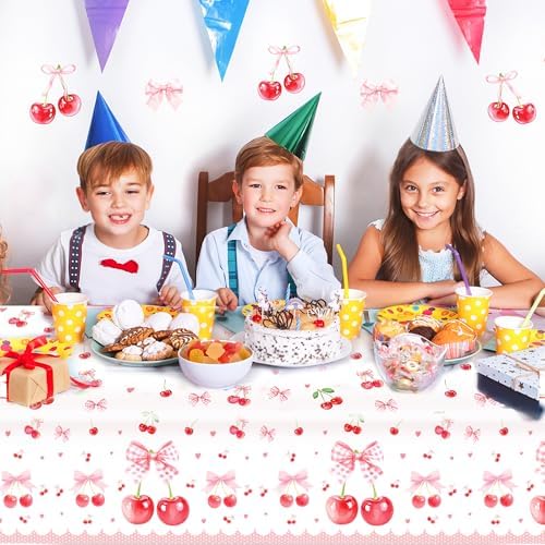 Lide Road 2Pcs Cherry Bow Themed Tablecloth for Birthday Party