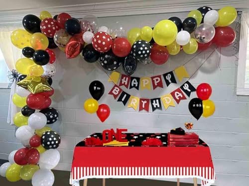 3pcs Cartoon Mouse Party Tablecloths Black Red 86x52in