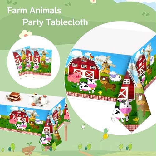 MEMOVAN Farm Animal Tablecloth 3pcs Disposable