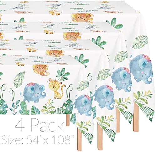 Jungle Safari Tablecloths 54x108 Inches with Oh Baby Banner 4 Pack