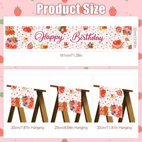 Strawberry Birthday Table Cover with Happy Birthday Print