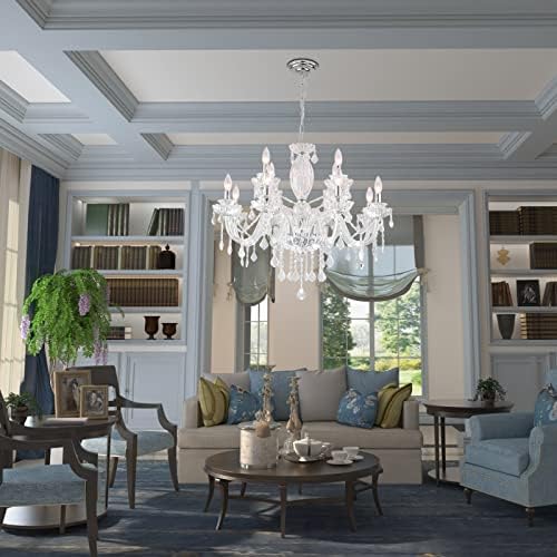 Maxax 12 Light Crystal Chandelier Modern Pendant Light Fixture Hanging Raindrop Adjustable Chrome