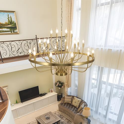 24 Light Gold Chandelier 3 Tier for Large Ceilings