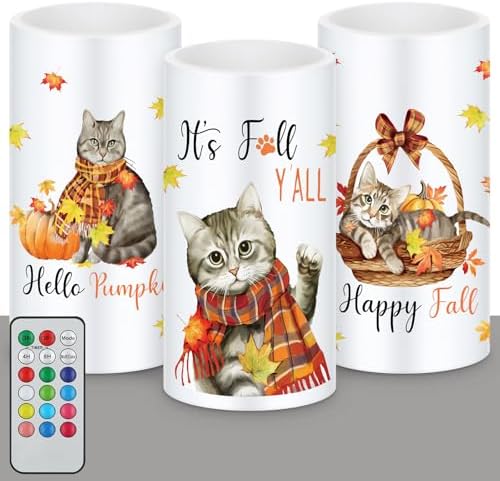 Retisee 3 Pcs Fall Flameless LED Candles with Remote Control