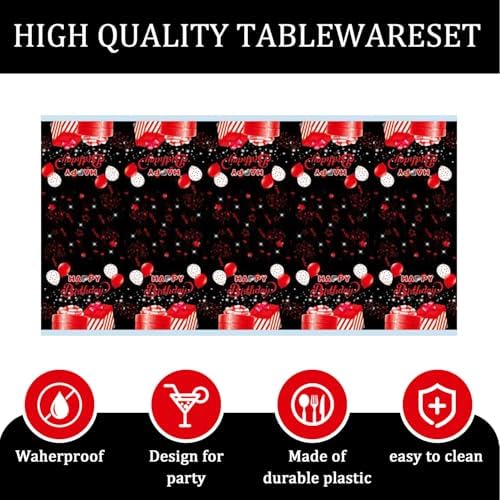 2pcs Red and Black Birthday Tablecloth 87x51 Inches Party Decoration
