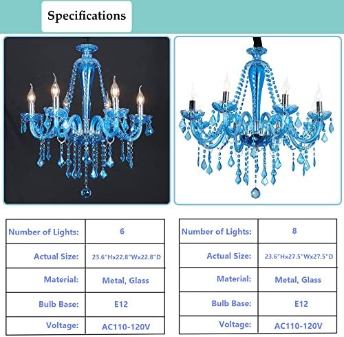 Classic Crystal Chandelier with 8 Blue Lights Adjustable for Dining Room