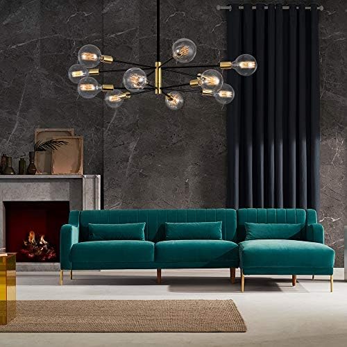 KAISITE 12 Light Adjustable Sputnik Chandelier Black Gold