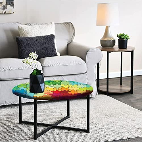 JUNTAIY Round Tablecloth 44 Inch Multicolor Fractal Design
