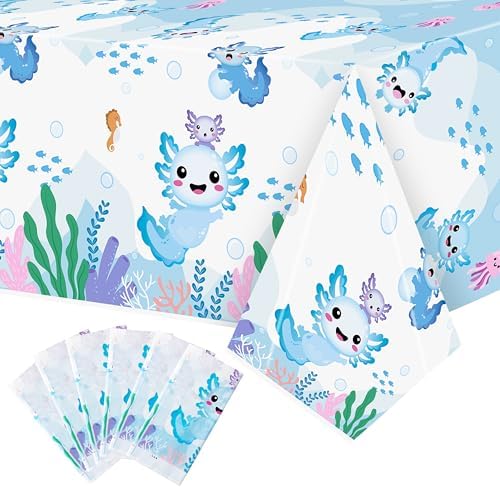 6 Pack Blue Cartoon Axolotl Table Covers for Parties