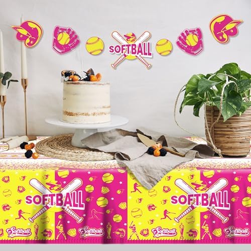 Softball Themed Tablecloths 54x87 Inch for Game Day Parties