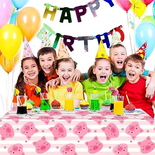 PHOGARY 3PCS Plastic Pink Pig Tablecloths 51x87