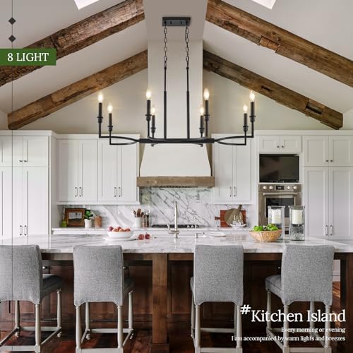 8-Light Black Rectangular Chandelier Dining Room Lighting