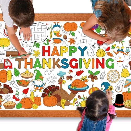Thanksgiving Coloring Tablecloth for Kids 30x72 Inch