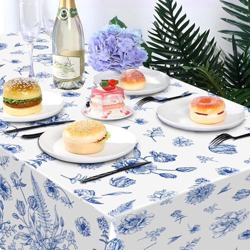 2Pcs Blue White Floral Party Tablecloth