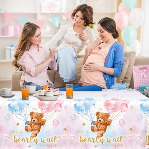 GREHUMOR 3 Pack Bear Baby Shower Tablecloths