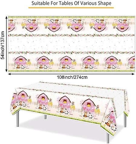 PHOGARY Farm Animals Birthday Tablecloth Pink Farm Theme Party Decor