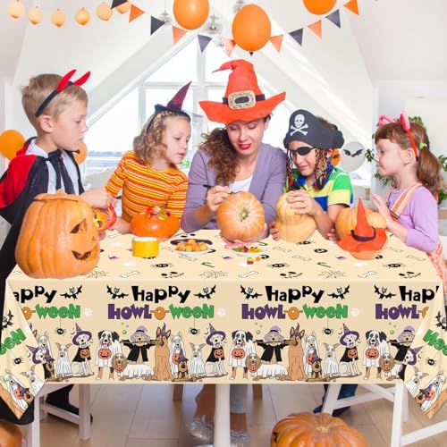4Pcs Happy Halloween Tablecloth with Ghostly Puppies