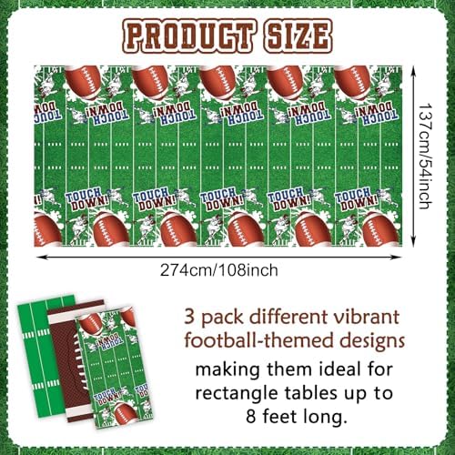 3 Pack Football Plastic Table Cloth 54x108 Inch