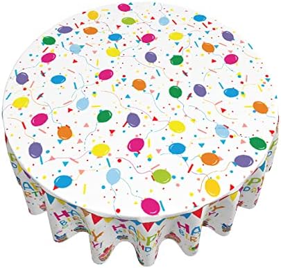Giwawa 60 Inch Birthday Round Tablecloth with Cake and Balloons