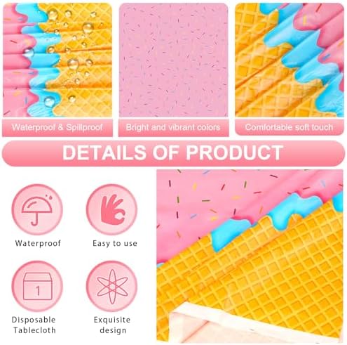 PHOGARY Ice Cream Tablecloth with Birthday Banner