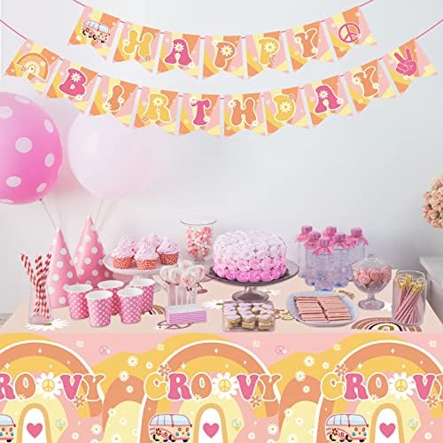 6 Pcs Groovy Retro Daisy Flower Tablecloths for Parties