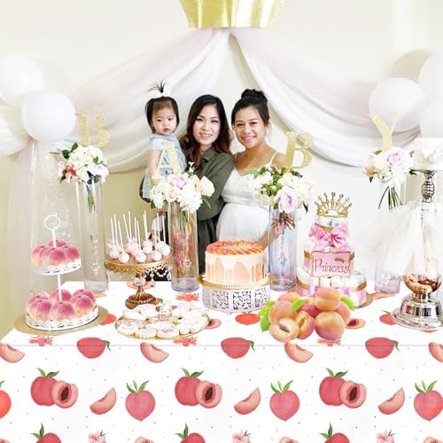 PHOGARY 3 Piece Peach Tablecloth Set for Birthday and Picnic Parties