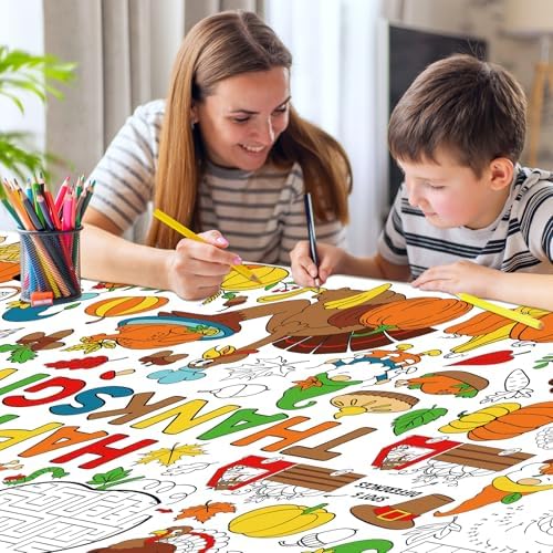 Thanksgiving Coloring Tablecloth for Kids 30x72 Inch