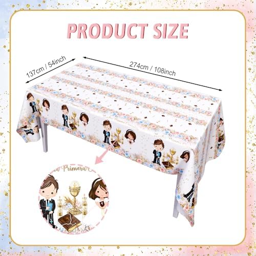 3Pcs Boho Twins First Holy Communion Tablecloth 54x108 Inch