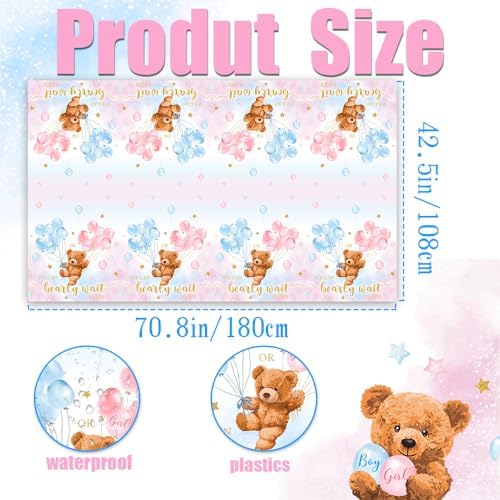 GREHUMOR 3 Pack Bear Baby Shower Tablecloths