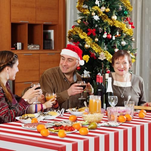 3-Pack Red and White Striped Tablecloths - 86x51 Inch Carnival Party Plastic Covers
