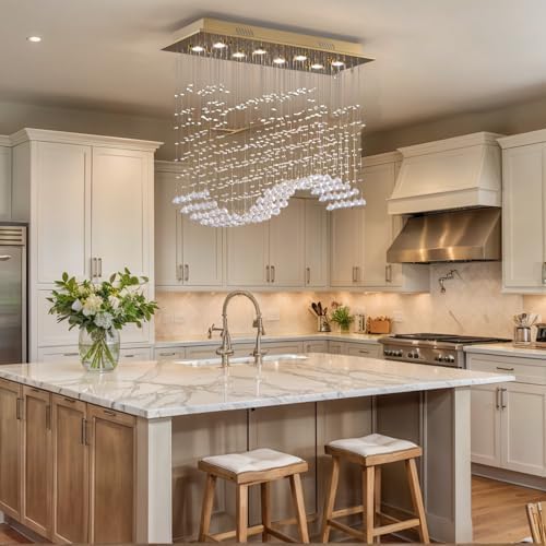 Siljoy 8 Light Wave Crystal Chandelier Modern Gold Flush Mount Ceiling Light