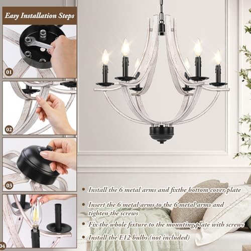 6-Light Farmhouse Chandelier with Adjustable Height