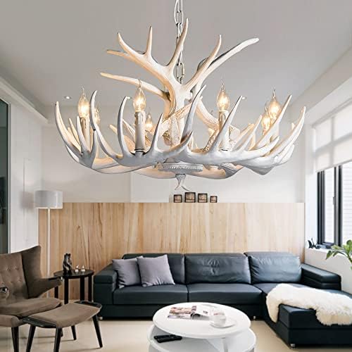 Resin Antler Chandelier Two Tier Farmhouse Pendant Light in White
