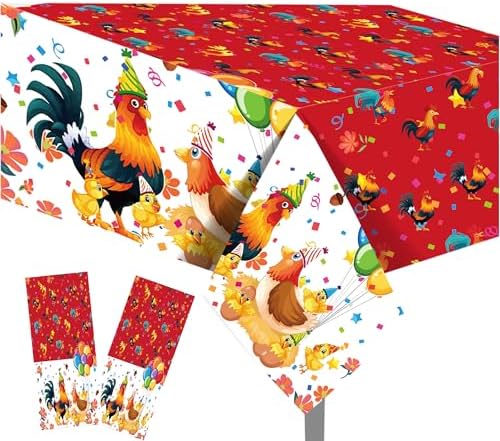 MOZUI 2 Pack Chicken Party Tablecloths Rooster Design Farm Table Covers