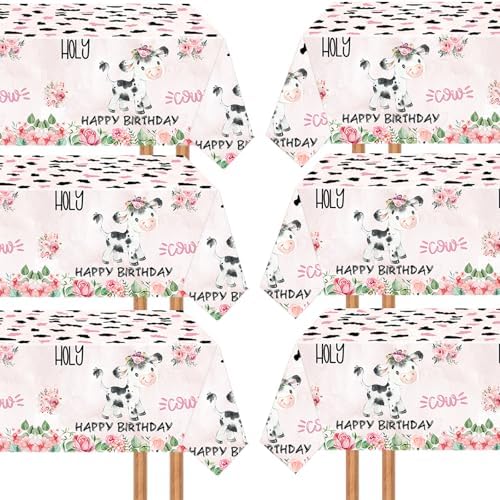6 Pack Pink Cow Tablecloth for Birthday Party Decor