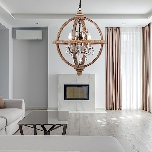 Cawabien 4-Light Rustic Wood Chandelier 20